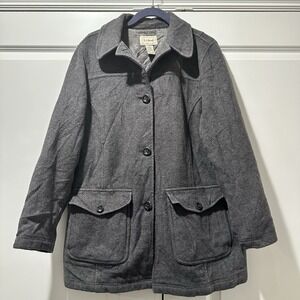 LL Bean Womens Gray Wool Blend Thinsulate Insulated Field Coat Jacket Large